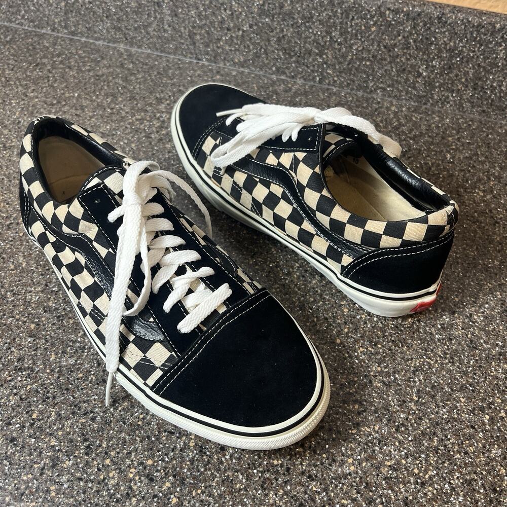 Vans Old Skool Skate Shoe Sneaker Men Sz 10 Black Check Suede Canvas Lace Up Low